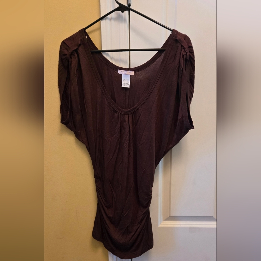 Romeo & Juliet Couture Brown Ruched Sides Sleeves Blouse Y2k Festival